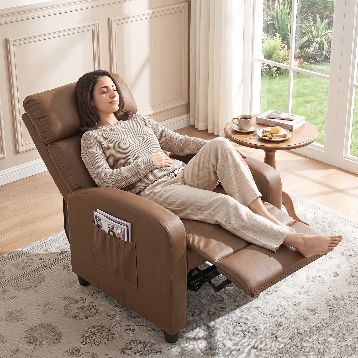 HOMCOM Recliner Sofa Chair PU Leather Massage Armcair w/ Remote, Dark Brown - Image 4