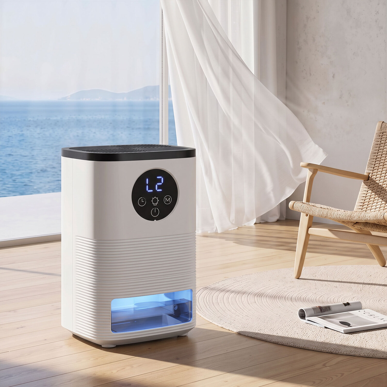 Homcom White/Black 300Ml/Day Small Dehumidifier, Rgb Mood Lights, Continuous Drainage - Image 7
