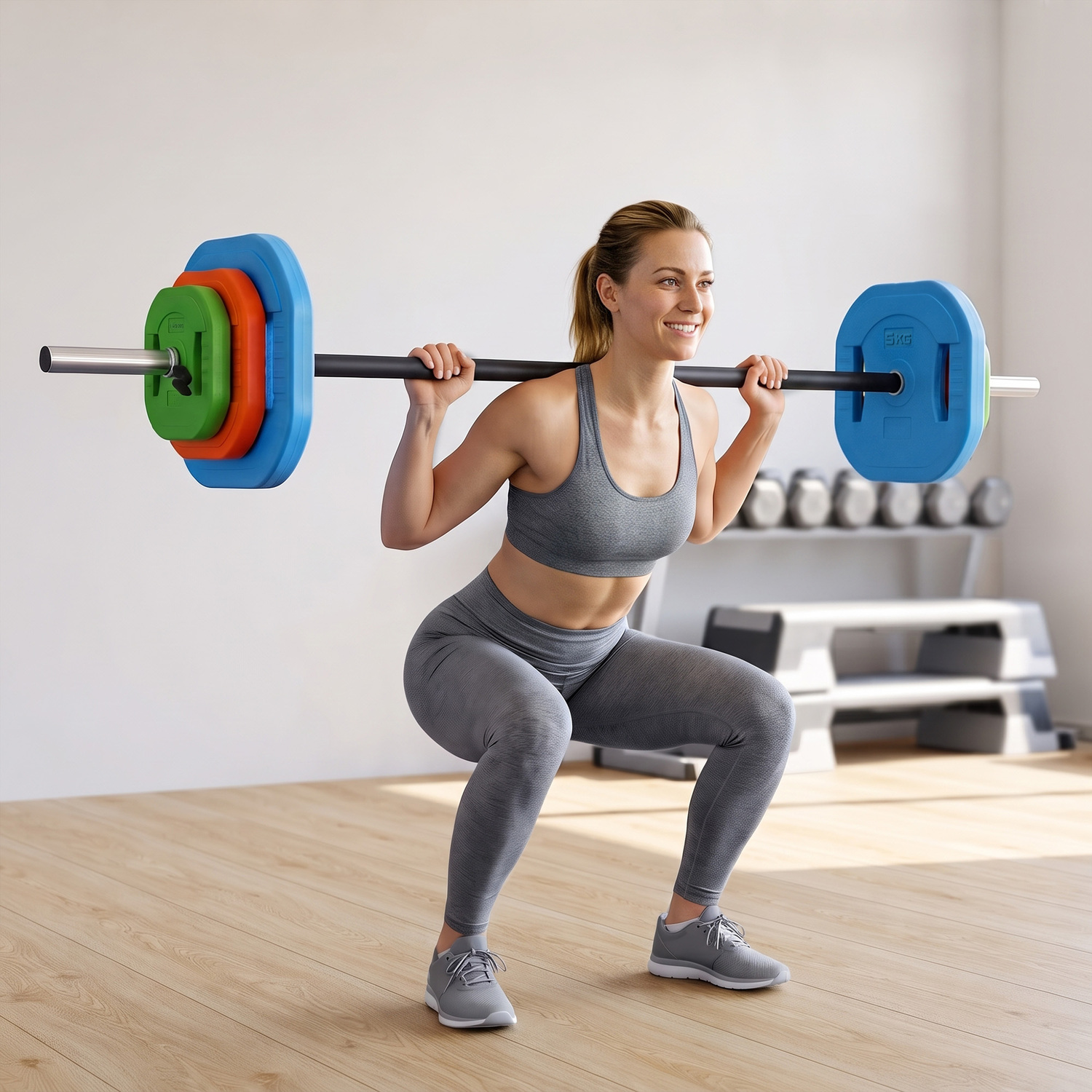 Sportnow Unisex Multicolor Adjustable Barbell Weights Set Barbell Bar, Multicolour 20Kg - Image 2