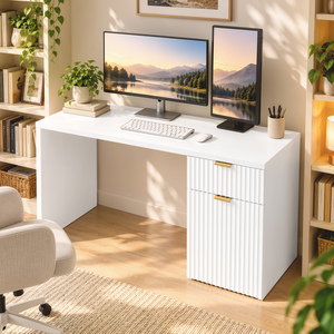 HOMCOM Computer Desk with Drawer, Reversible Office Des, White