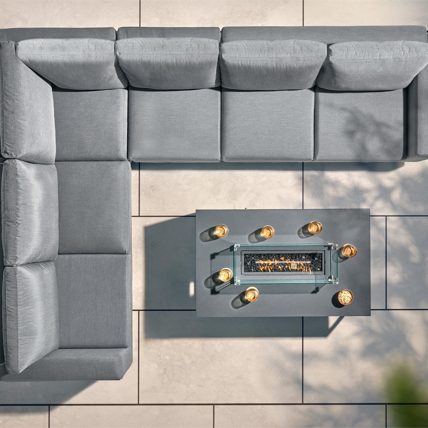 Aruba Outdoor Fabric Large Corner Sofa With Fire Pit Coffee Table - Grey