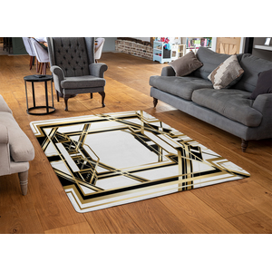 Art Deco Golden Black Frame Designer Rug