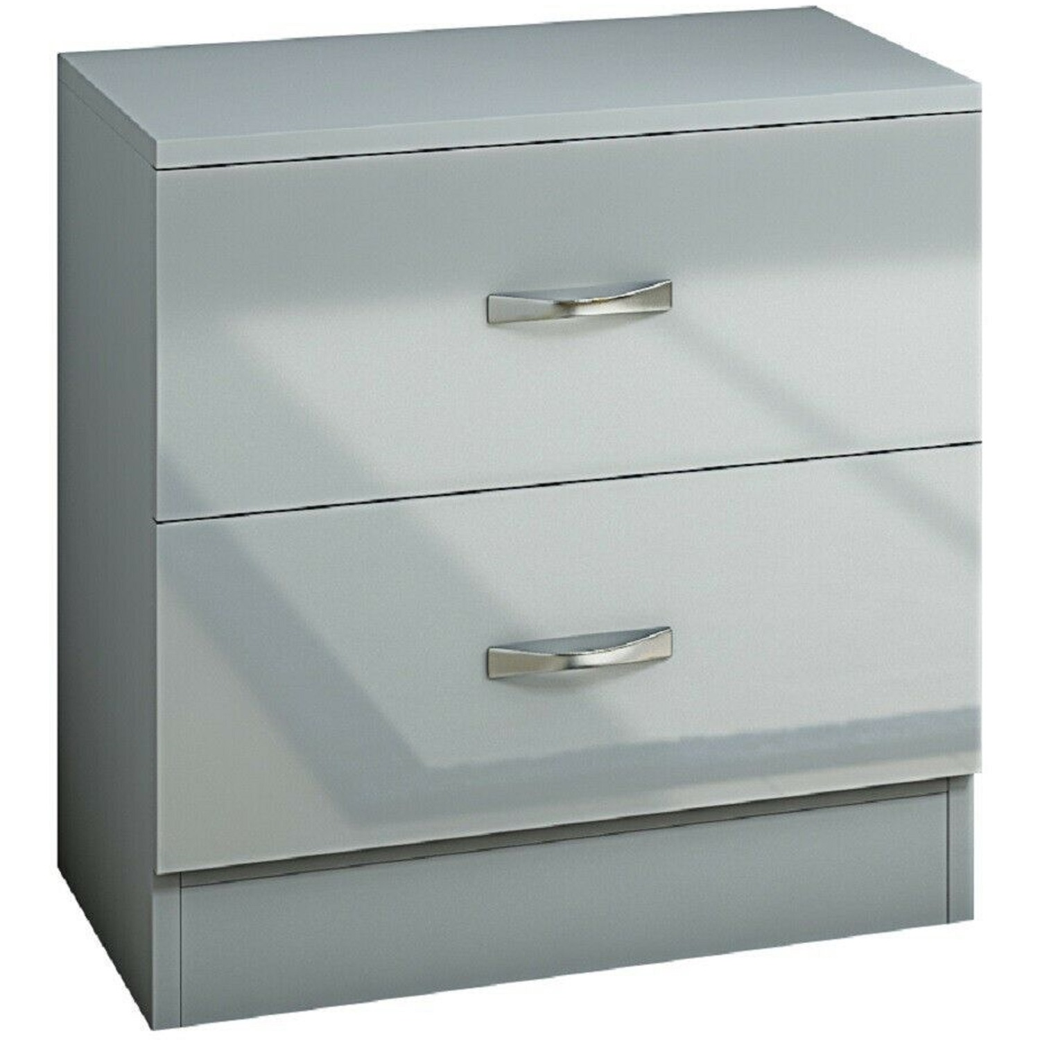 2 Drawer High Gloss Bedside Chest Table - Grey