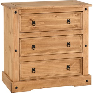 Corona 3 Drawer Chest Distressed Waxed Pine