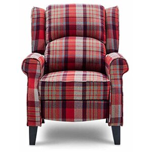 Red Eaton Wing Back Fireside Check Fabric Recliner Armchair shot 2415638