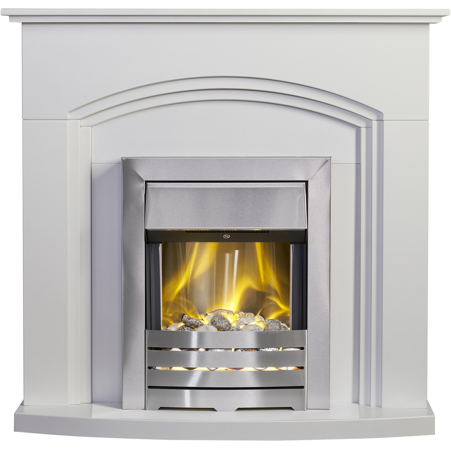 Adam Truro in Pure White with Helios Electric Fire in Brushed Steel, 41 Inch
