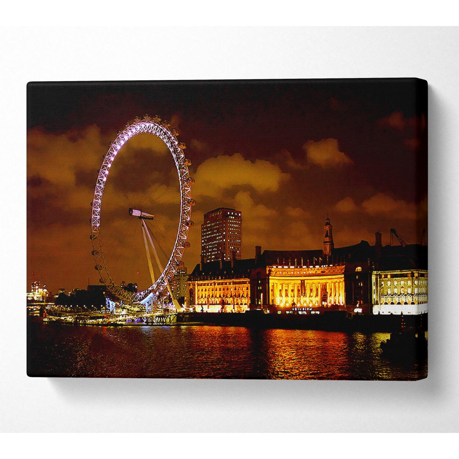 Wallart-Direct - London Eye Night Skys Canvas Print Wall Art - Yellow / 101.6cm thumbnail