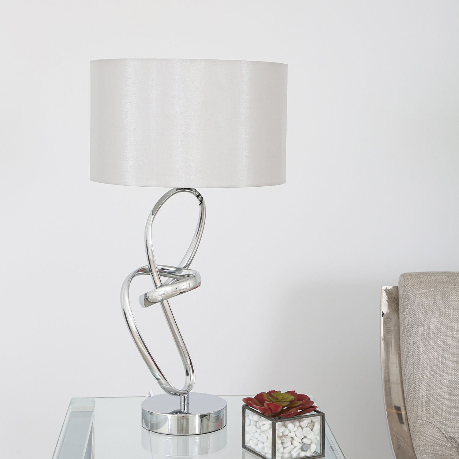 Vanity Living - 54cm Set of 2 Metal Table Lamp with Silk Shade - Champagne and Grey thumbnail