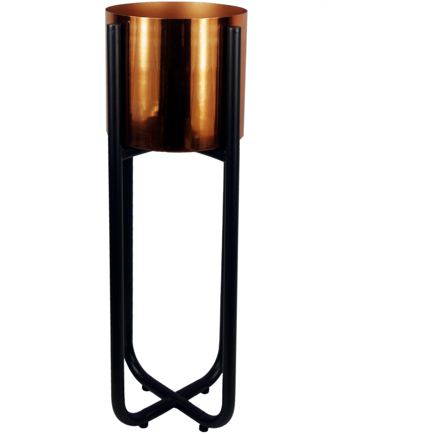 Leaf Tall Black Stand with Copper Metal Planter - 62cm x 18cm - Brown - Image 2