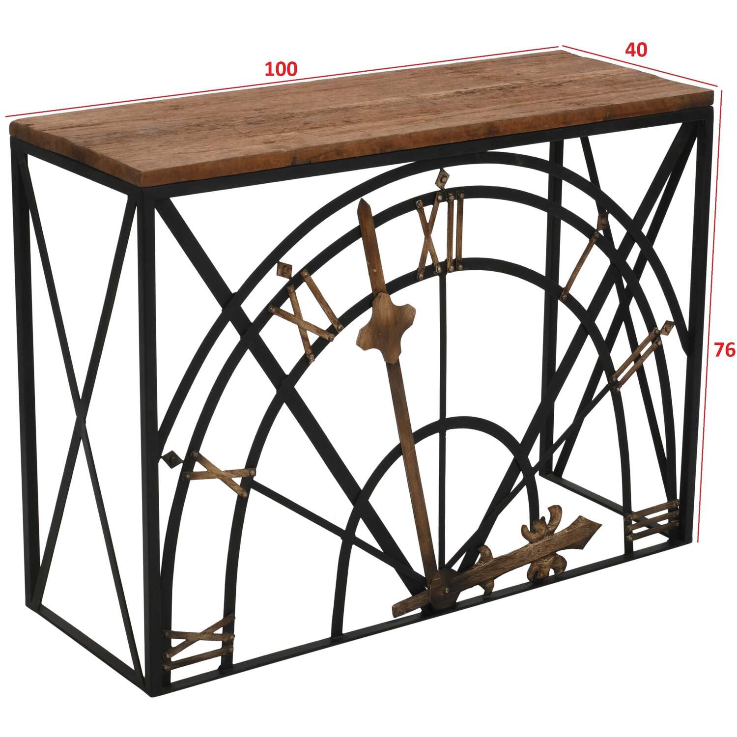 Natural Reclaimed Wood Metal Half Clock Console Table - Brown
