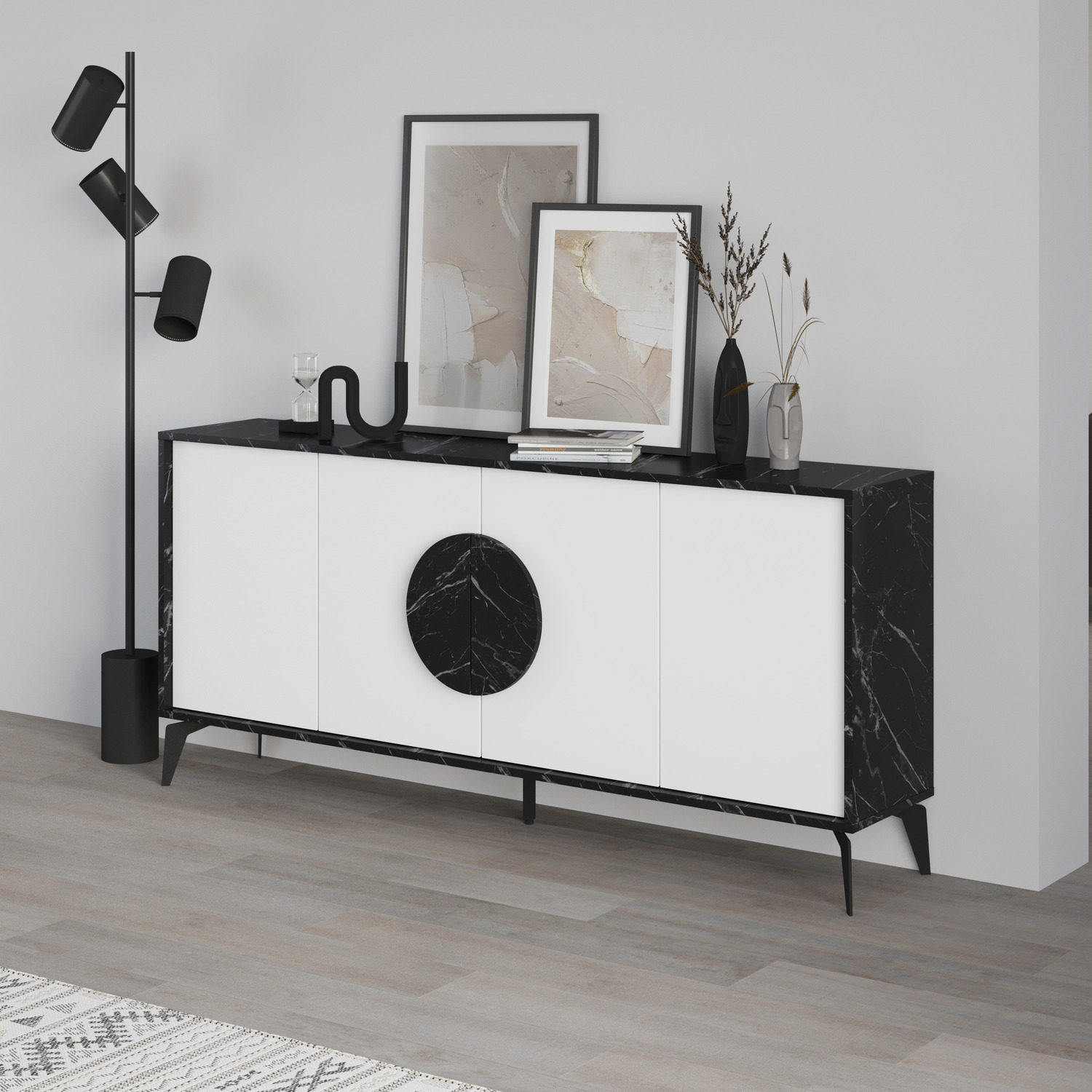 Decortie Gora 4 Door Sideboard Storage Cabinet with Metal Legs - White