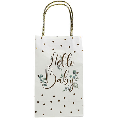 Green Pack of 8 Hello Baby Party Bags