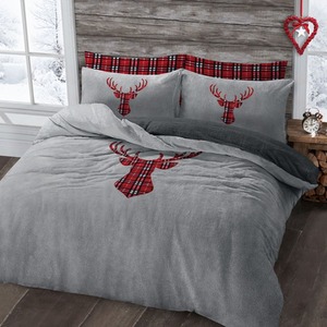 Stag Head Silver Teddy Soft Cosy Fleece Duvet Set