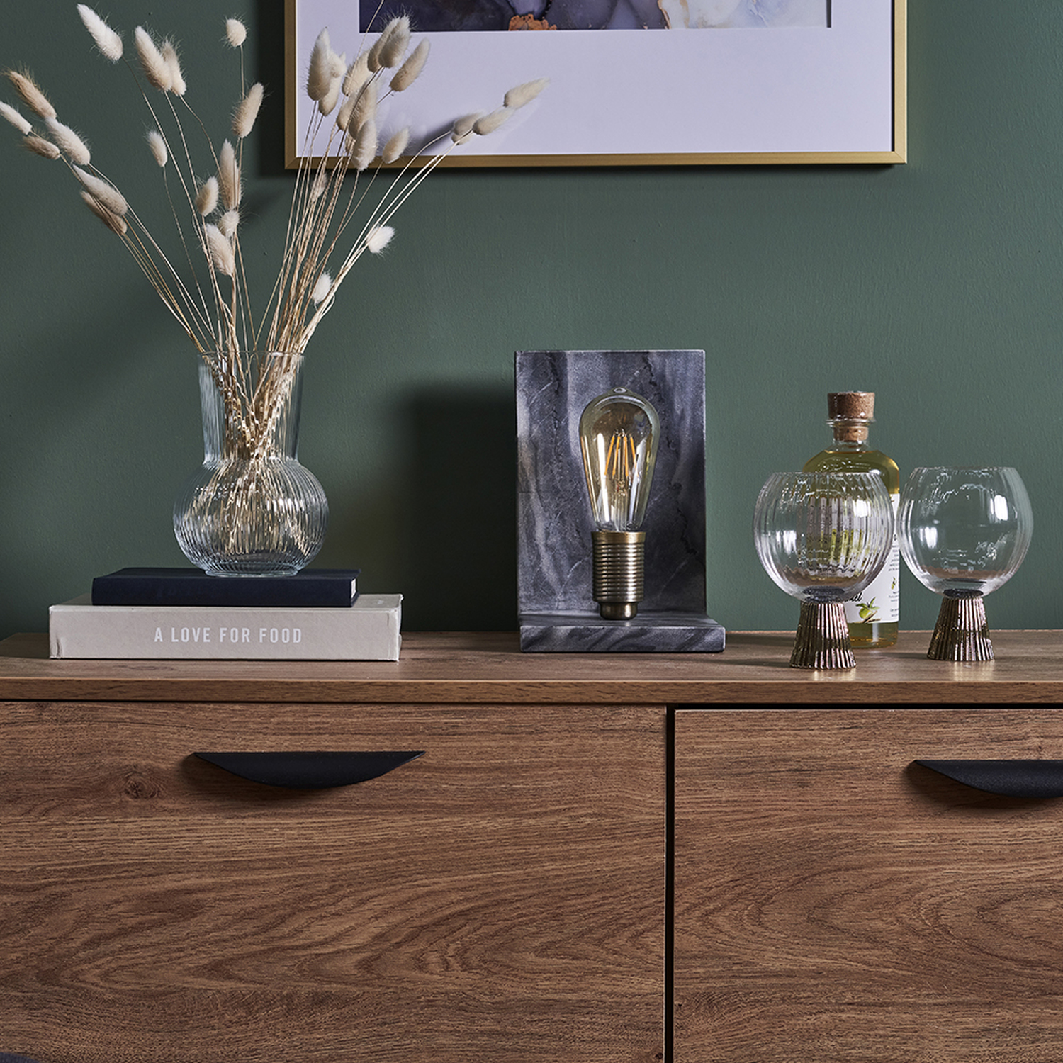 Idris Marble And Brass Book End Table Lamp - Grey
