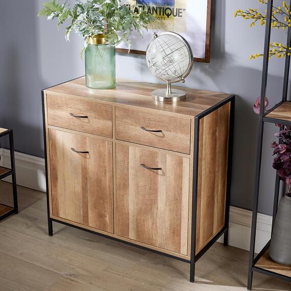 Oakmere 2 Door Compact Sideboard with 2 Drawers Storage Unit - Natural