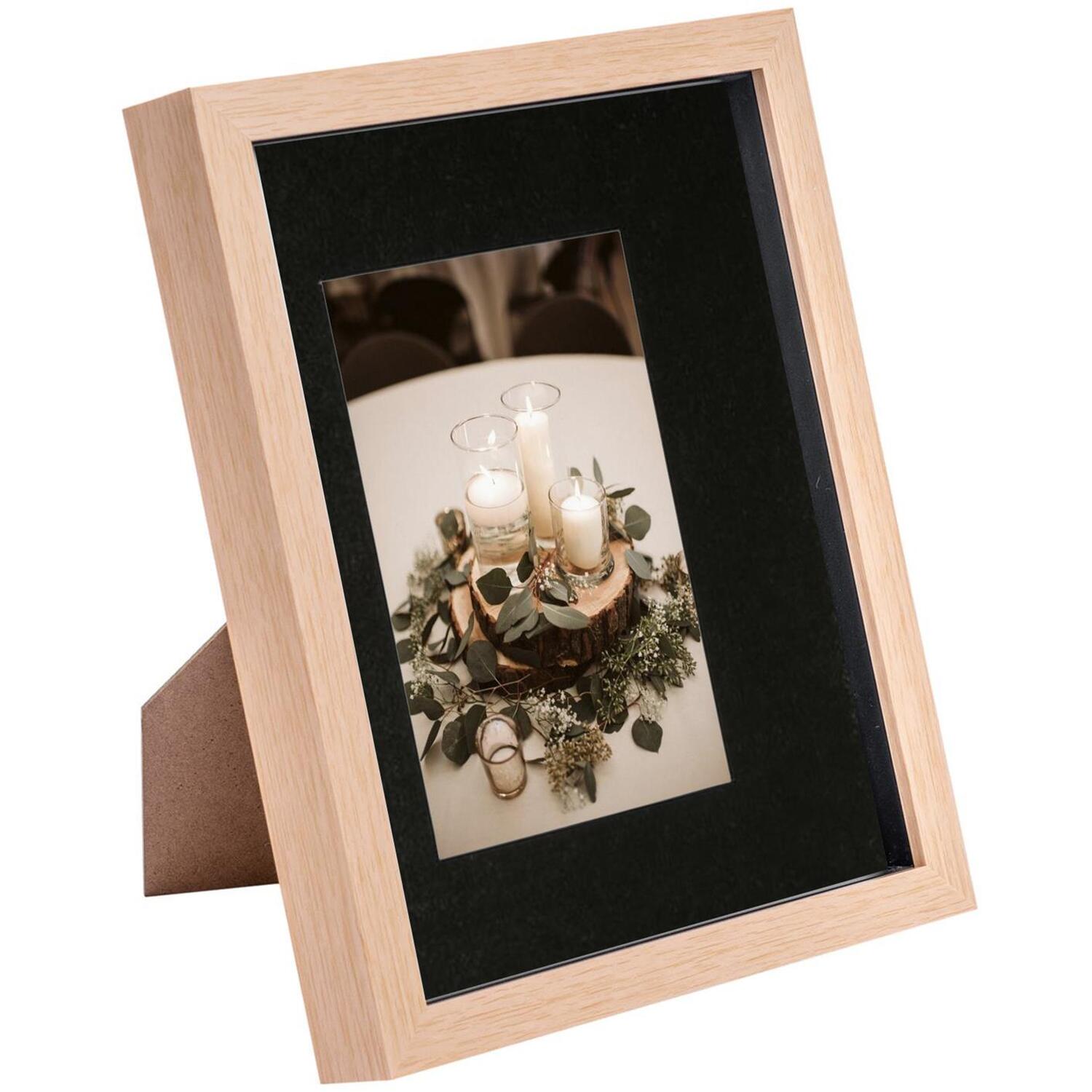 3D Box Photo Frame - 8x10" with 4 x 6" Mount - Light Wood/Black