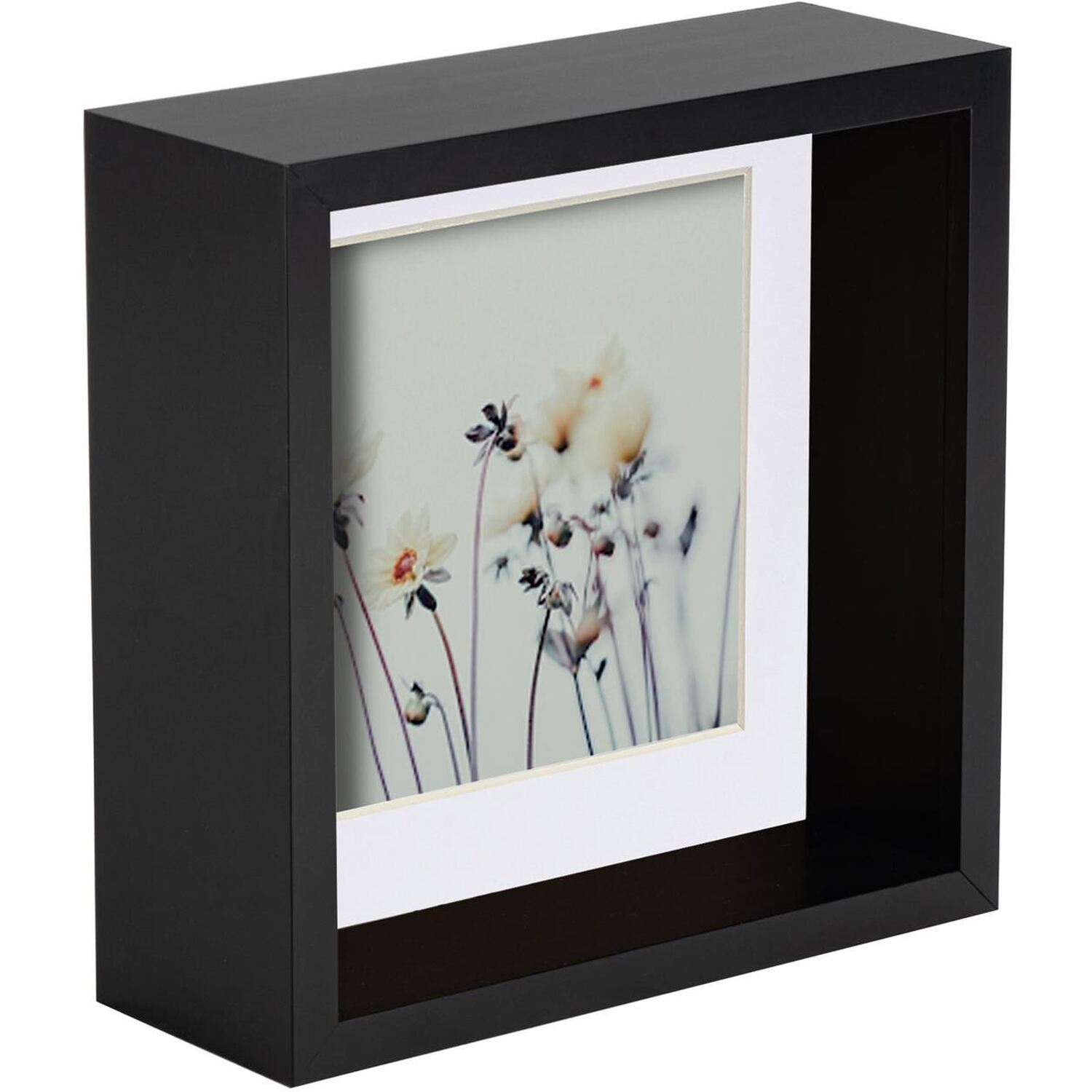 3D Deep Box Photo Frames - 6 x 6" with 4 x 4" Mount - BlackWhite - Black