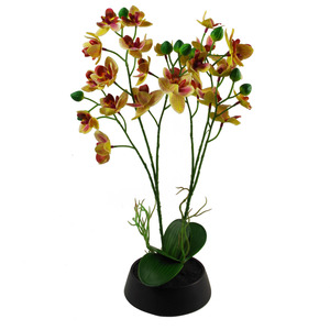 Realistic Large Pink Yellow Artificial Orchid in Ceramic Planter