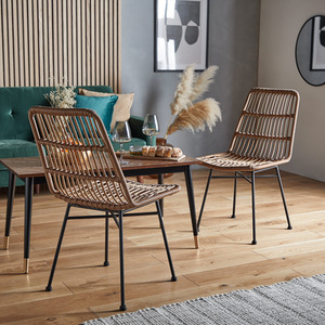 Dining Chairs Set with Rattan Wicker Effect