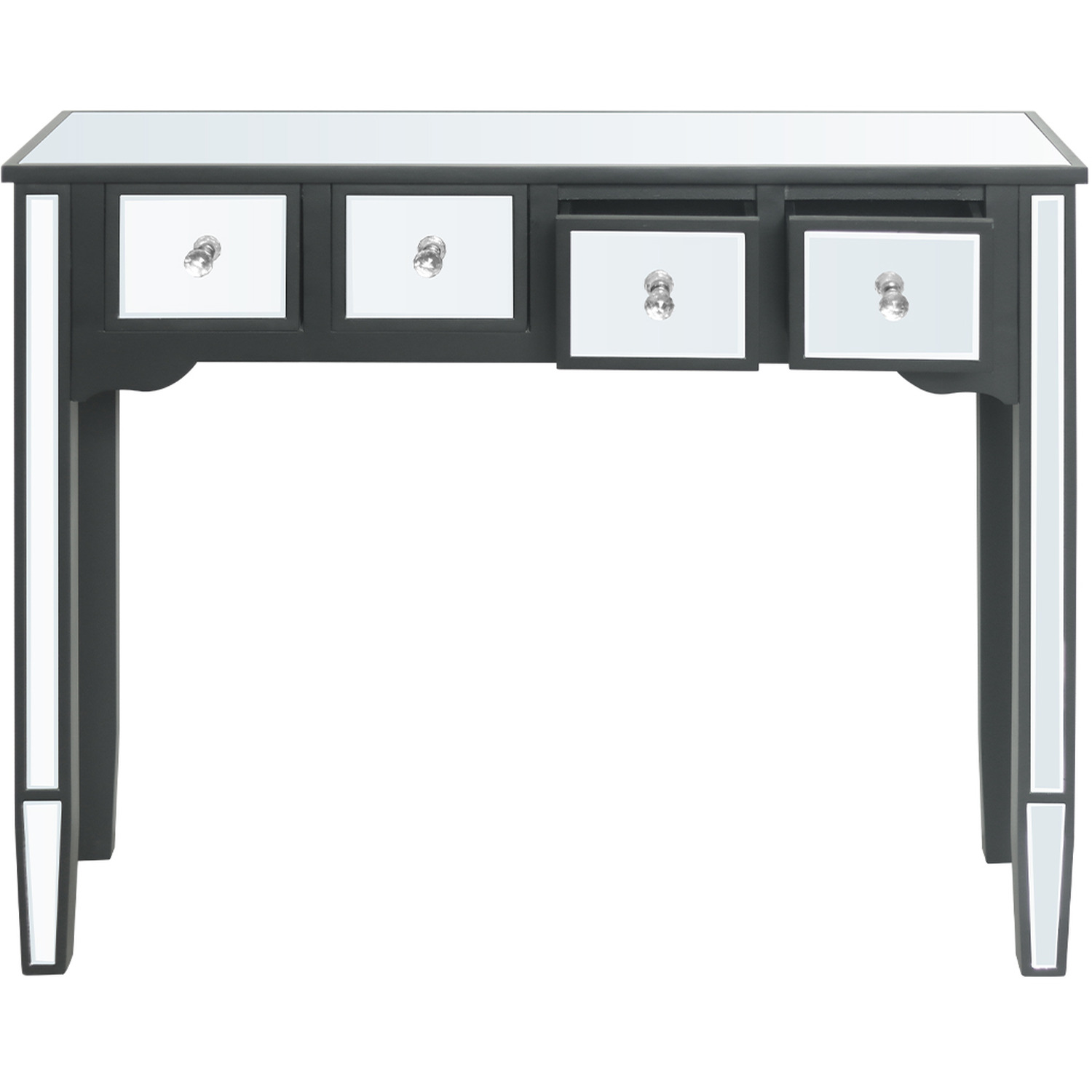Wide 4 Drawer Console Table For Living Room - Black Mirror