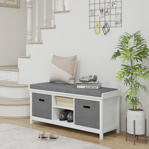 HOMCOM Shoe Storage Bench with Cushion Adjustable Shelf
