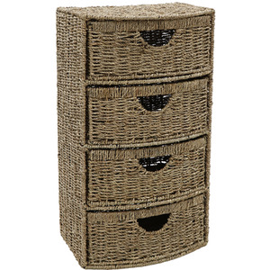 JVL Seagrass 4 Drawer Bow Front Storage Tower