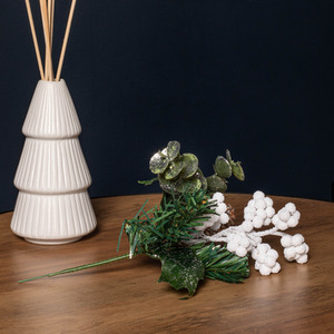 Christmas Eucalyptus Pick with Frosted Berries and Pinecone