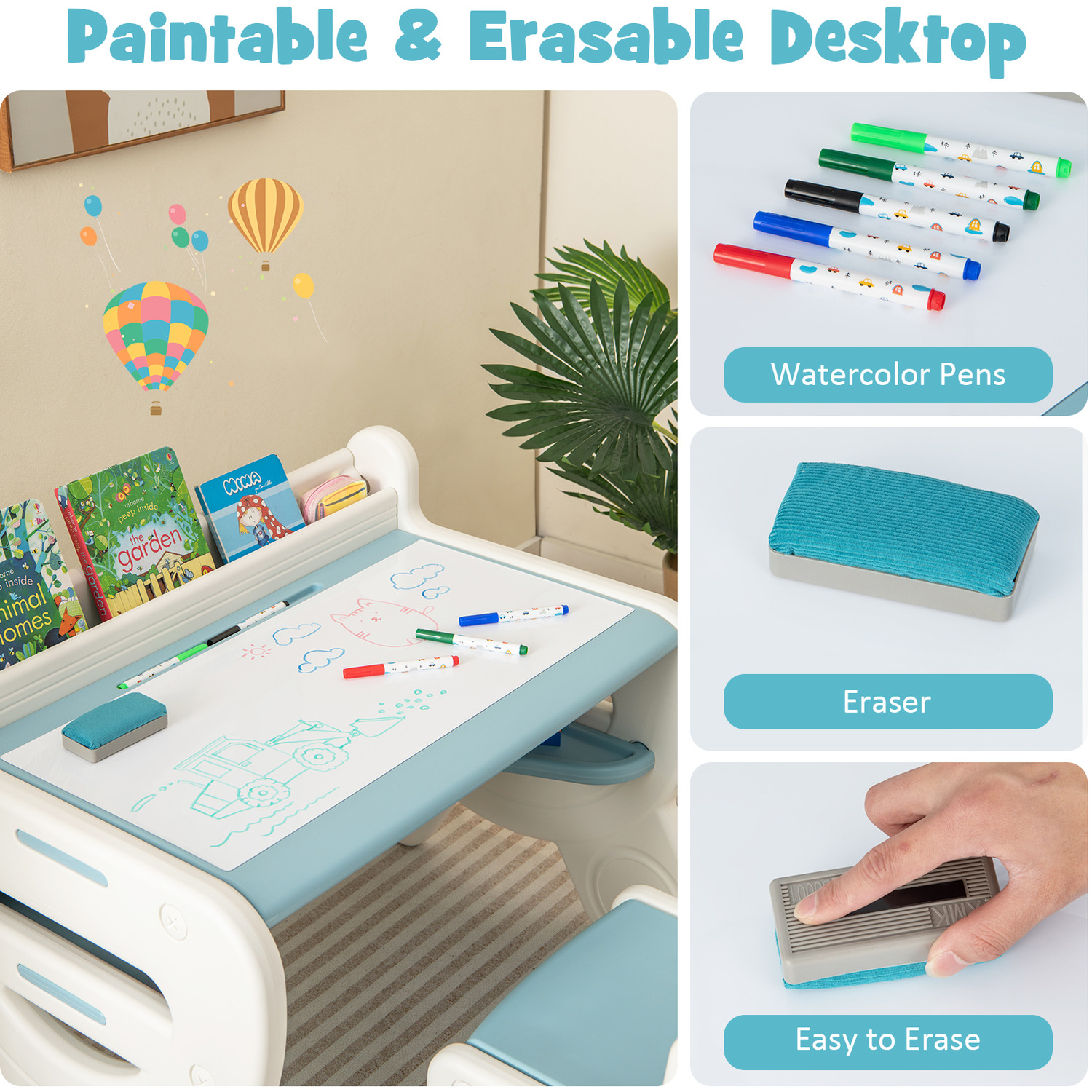 Kids Art Table And Chair Set - Blue