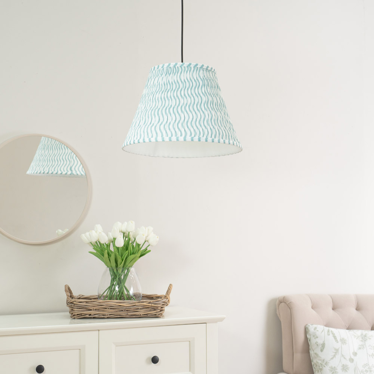 Riza Tapered Fabric Pleated Easy Fit Large Lamp Shade with LED Bulb - Green