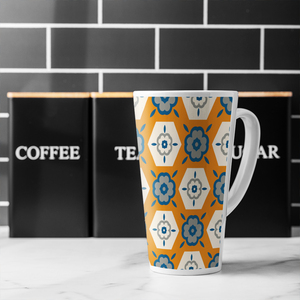 Rust Orange With Gray Navy Blue And Beige Latte Mug