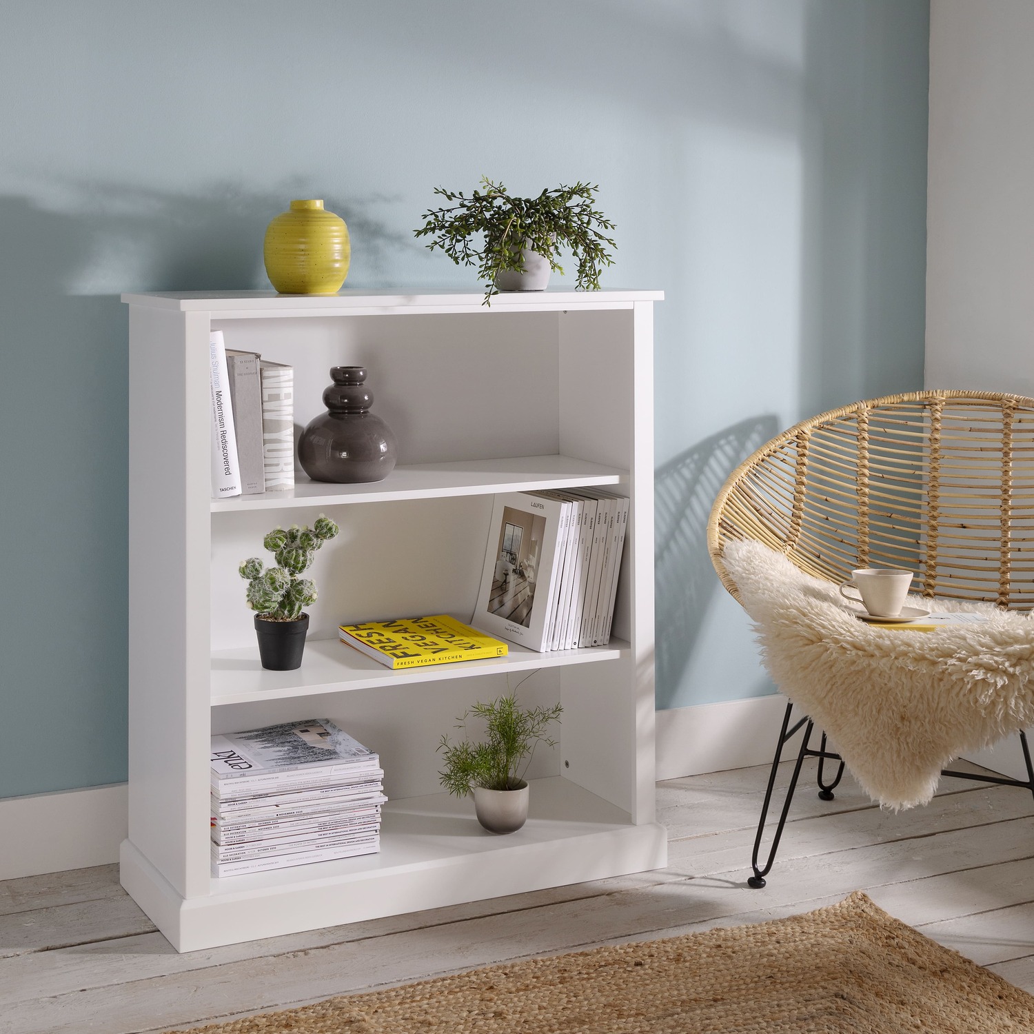 Hemming Bookcase In White - White Mdf 3 Tier Low