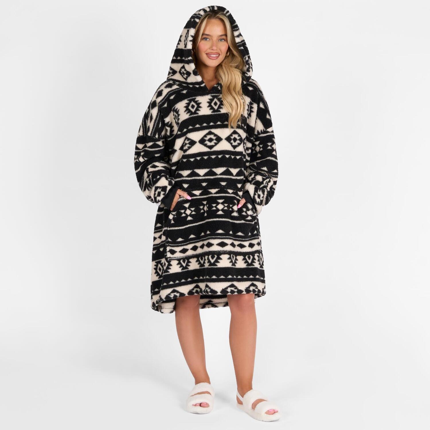Aztec Oversized Teddy Hoodie Blanket