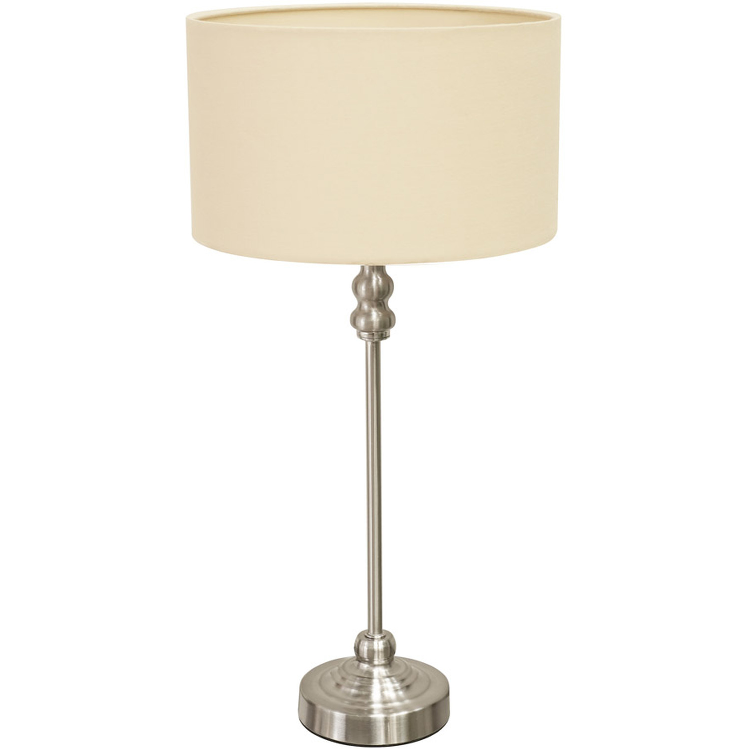 Maggie Brushed Chrome Table Lamp Drum Shade - Natural / Bulb Included