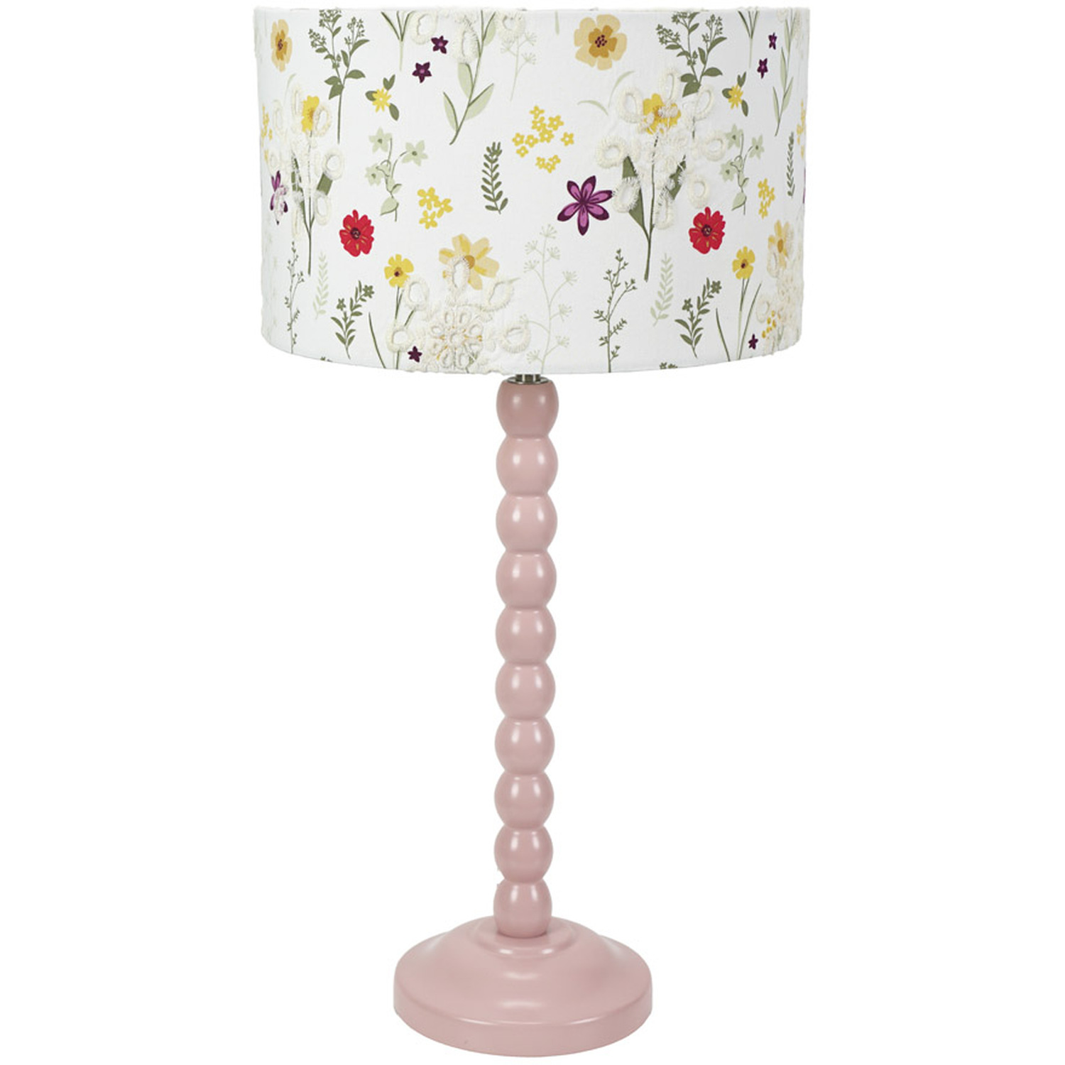 Bobbins Table Lamp with Floral Embroidered Drum Lamp Shade - Rose Pink / Bulb Included