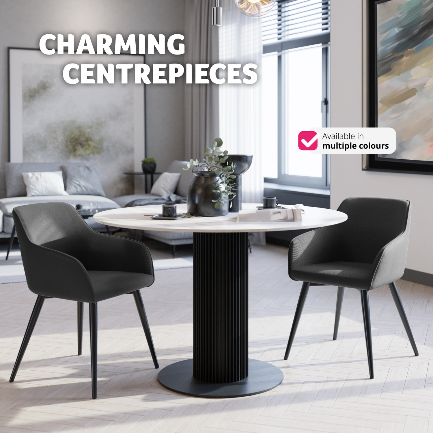 Dining Chair Scandi - Padded Boucle Cover High Backrest - Anthracite Black 82cm 2