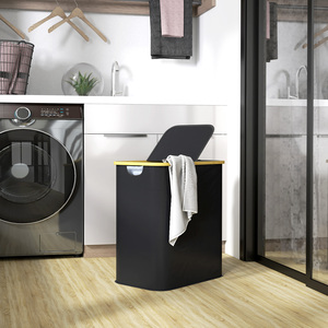 HOMCOM 80L Double Large Laundry Basket with Groove Handles