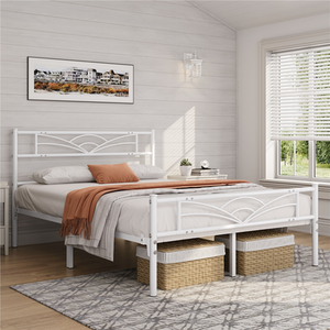 White / Double Metal Bed Frame with Cloud Design shot 7217593