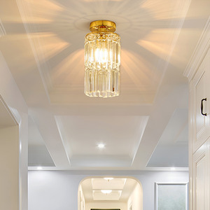 Double-Layer Crystal Shade Ceiling Light with Gold Base