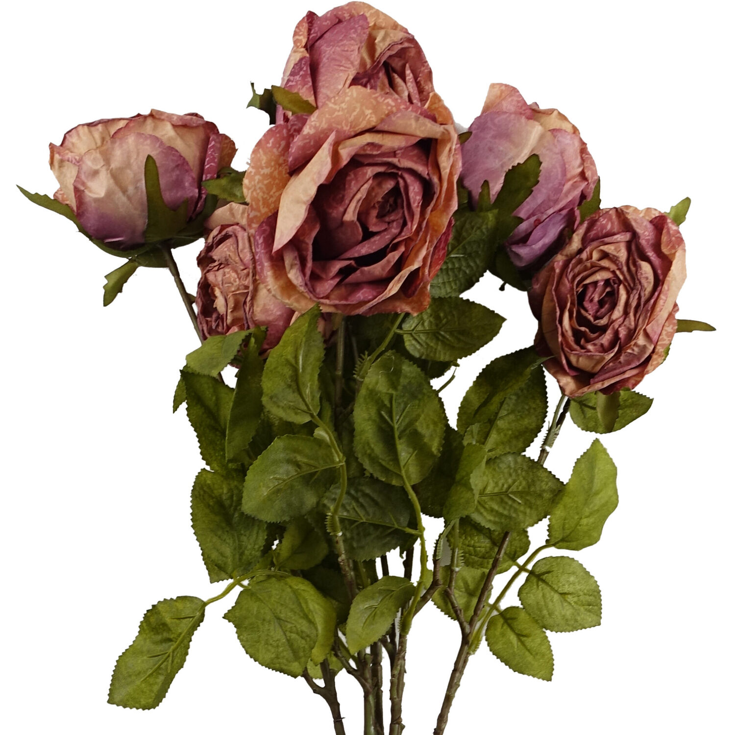 Bunch of Artificial Natural Look Rose Flowers - 6 x 70cm Dark Pink Rose