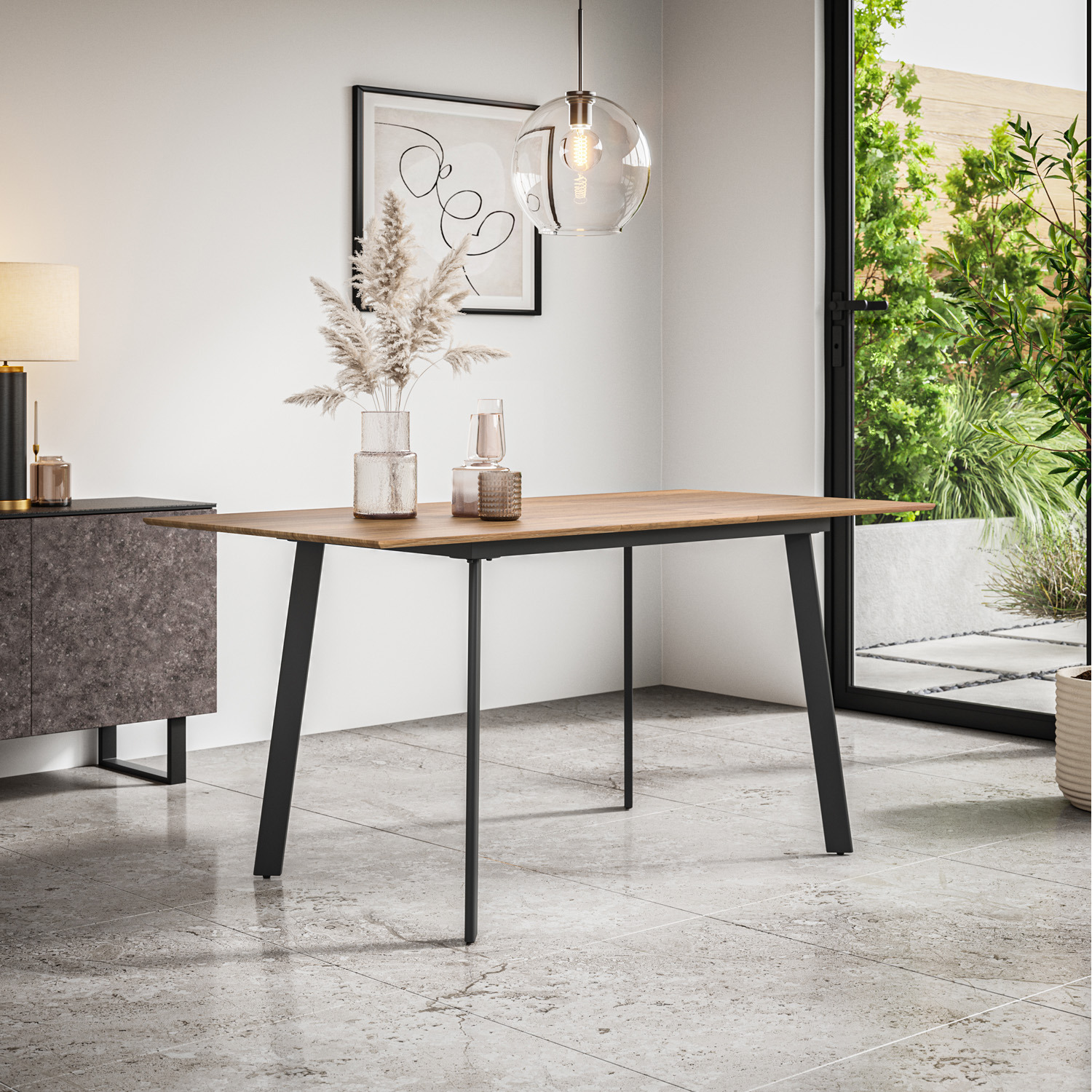 Haydon Extending Oak Effect Dining Table Set W 4-6 Nova Faux Leather Chairs - Grey 4