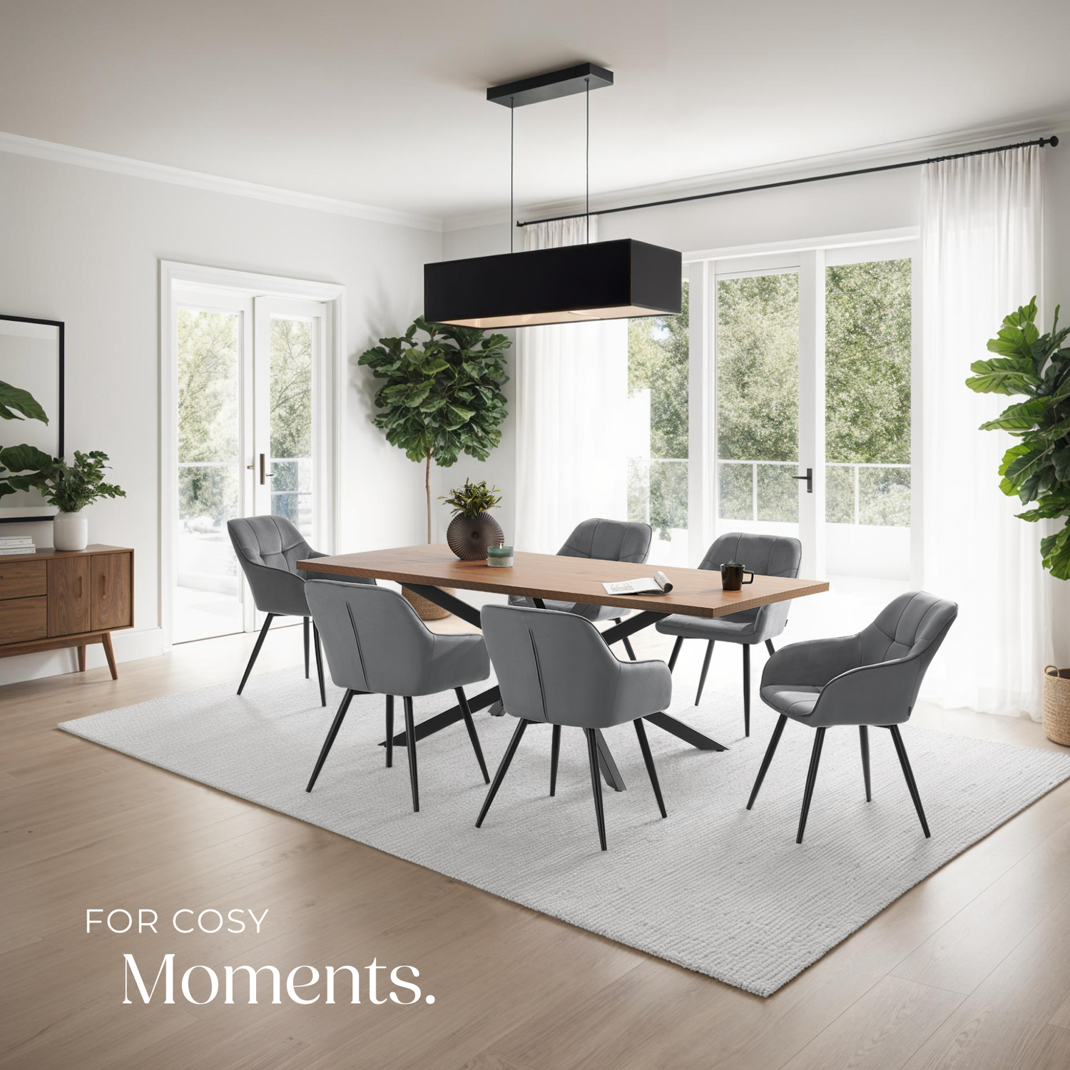 Dining Chair Marilyn - Velvet Look Quilted Pattern - Grey Black 4