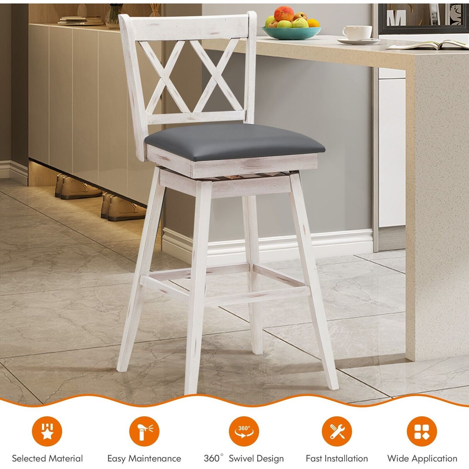 Modern Swivel Barstools, Set of 2 Bar Stools, New