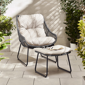 Grey Outdoor Rattan Chair Tahiti Garden Wicker Chair Footstool with Cream Cushion shot 7673936