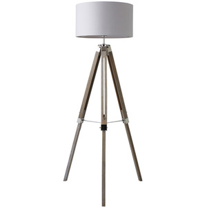 Clipper Light Wood Tripod Floor Lamp with Drum Shade