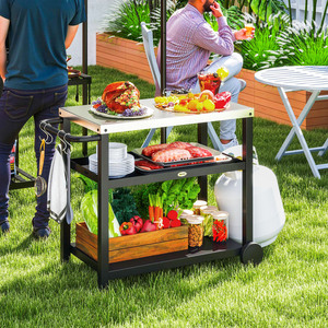 Outsunny Outdoor BBQ Table with Shelf Wheels