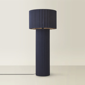 Lenny Ribbed Fabric Midi Floor Lamp with Drum Lampshade