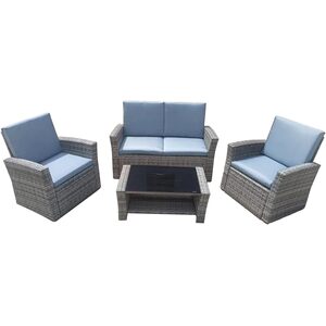 4 Pcs Rattan Garden Furniture Set Patio Wicker Dining Table Sets Padded Sofa