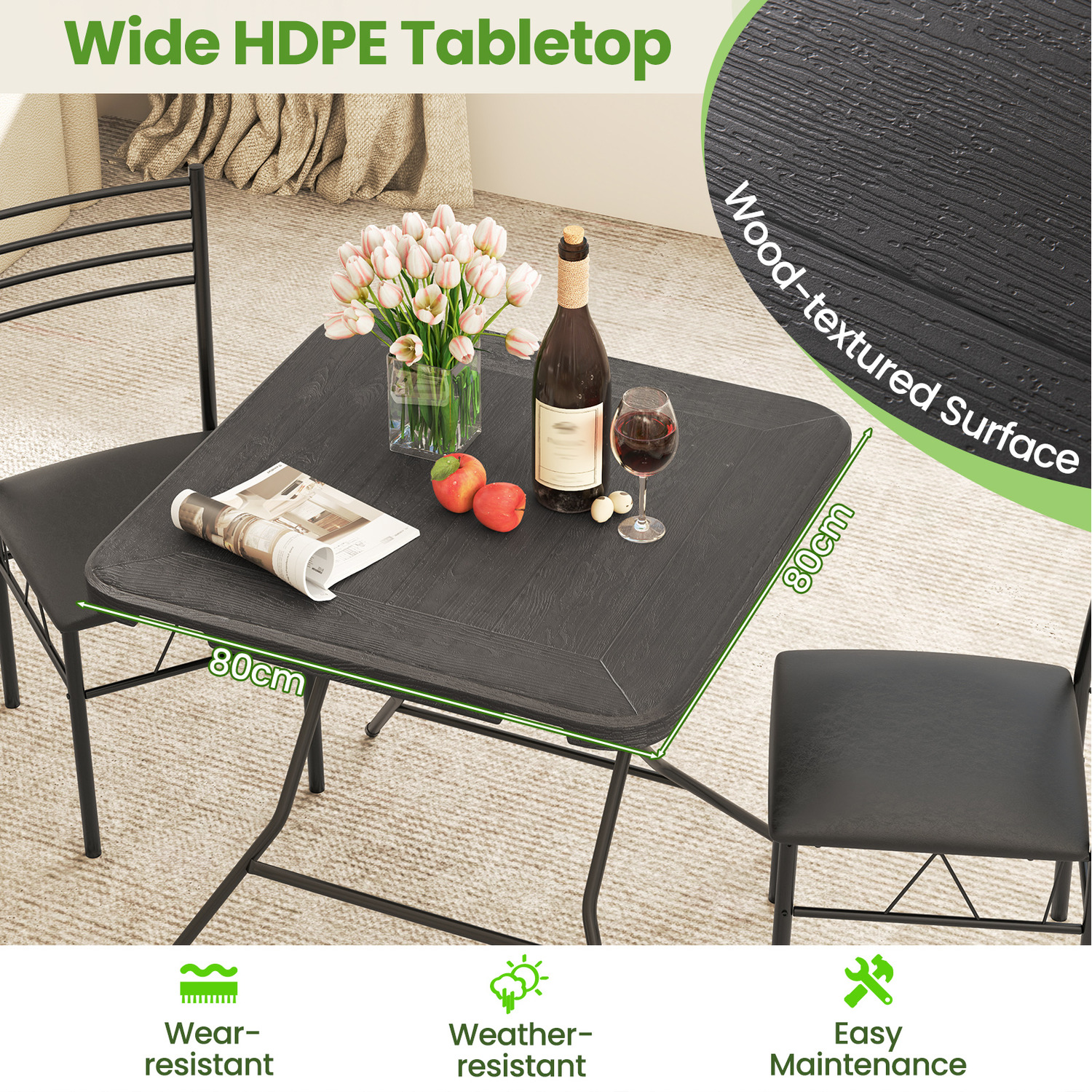 4-person Patio Dining Table - Black