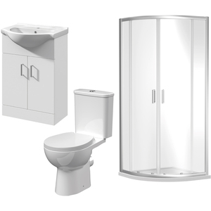 Bathroom Suite 900mm Quadrant Enclosure, Tray, Vanity Basin, Toilet