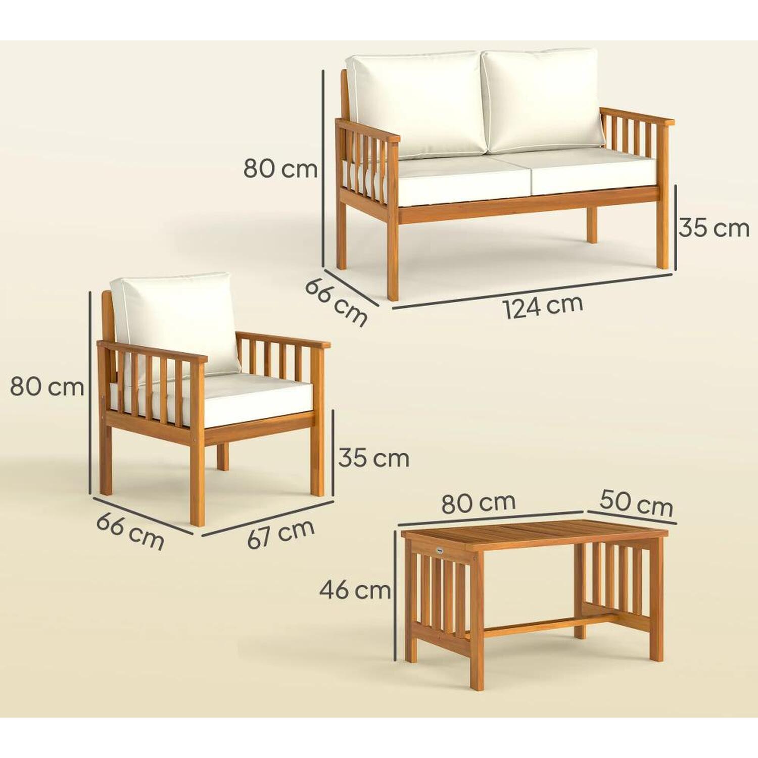 Acacia Wood Garden Sofa Set - Cream